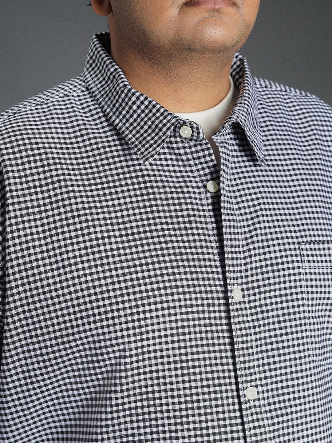 Plus Size Classic Micro Checked Cotton Casual Shirt