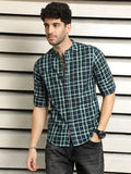 Men Mandarin Collar Checked Casual Shirt