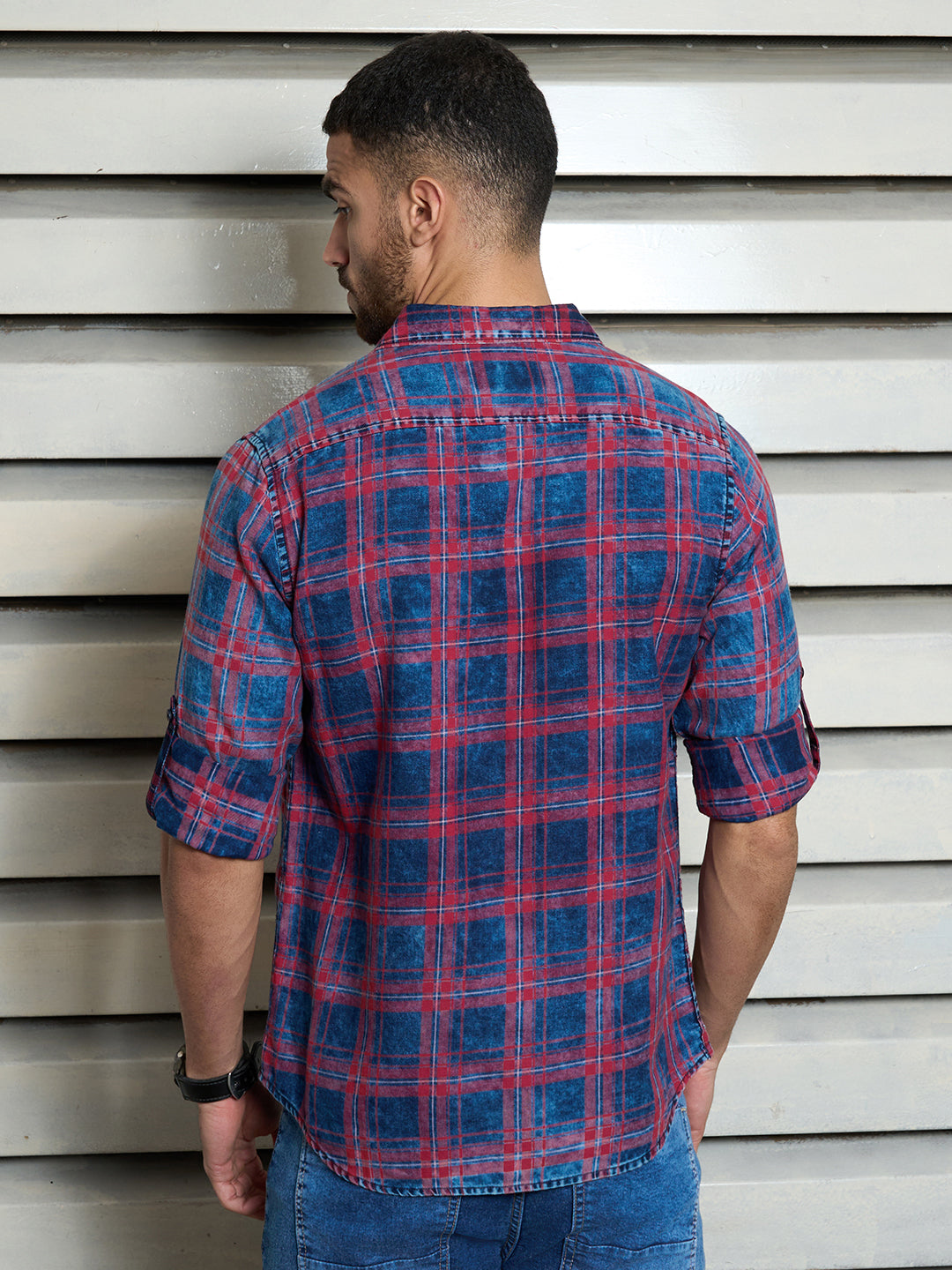 Men Cotton Spread Collar Long Sleeves Checked Regular Fit Casual Shirts