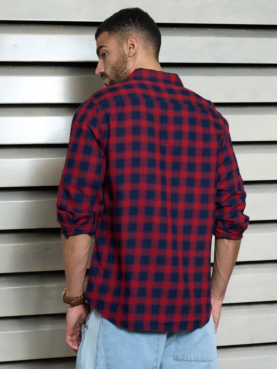 Men Cotton Spread Collar Long Sleeves Checked Regular Fit Casual Shirts