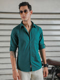 Classic Spread Collar Roll-Up Sleeves Cotton Casual Shirt