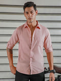 Classic Spread Collar Roll-Up Sleeves Cotton Casual Shirt