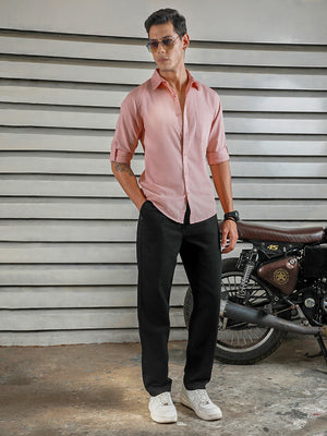 Classic Spread Collar Roll-Up Sleeves Cotton Casual Shirt