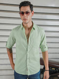 Classic Spread Collar Roll-Up Sleeves Cotton Casual Shirt