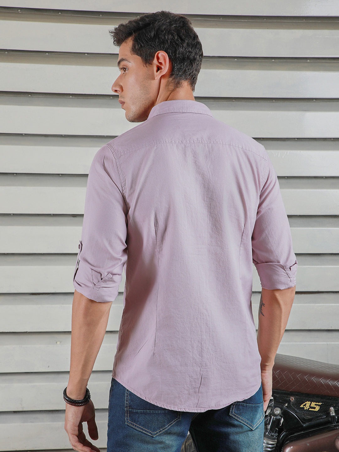 Classic Spread Collar Roll Up Sleeves Cotton Casual Shirt