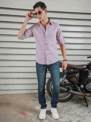 Classic Spread Collar Roll Up Sleeves Cotton Casual Shirt