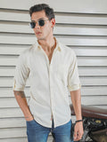 Classic Spread Collar Roll-Up Sleeves Cotton Casual Shirt