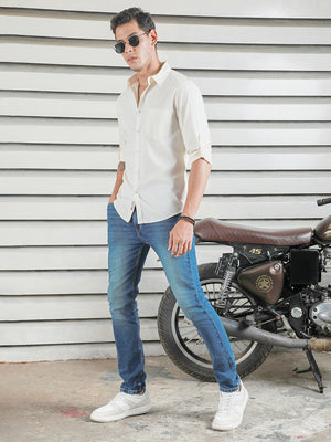 Classic Spread Collar Roll-Up Sleeves Cotton Casual Shirt