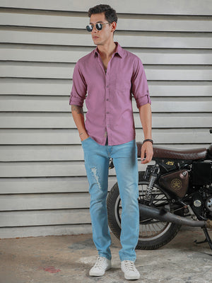 Classic Spread Collar Roll Up Sleeves Cotton Casual Shirt