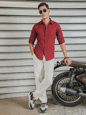 Classic Spread Collar Roll Up Sleeves Cotton Casual Shirt