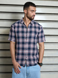 Men Cotton Spread Collar Short Sleeves Checked Regular Fit Casual Shirts