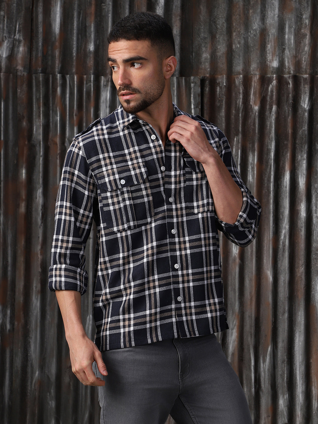 High Star Men Relaxed Tartan Checks Opaque Checked Casual Shirt