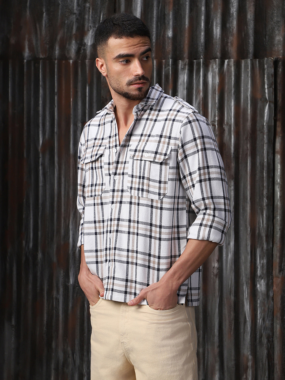 High Star Men Relaxed Opaque Checked Casual Shirt