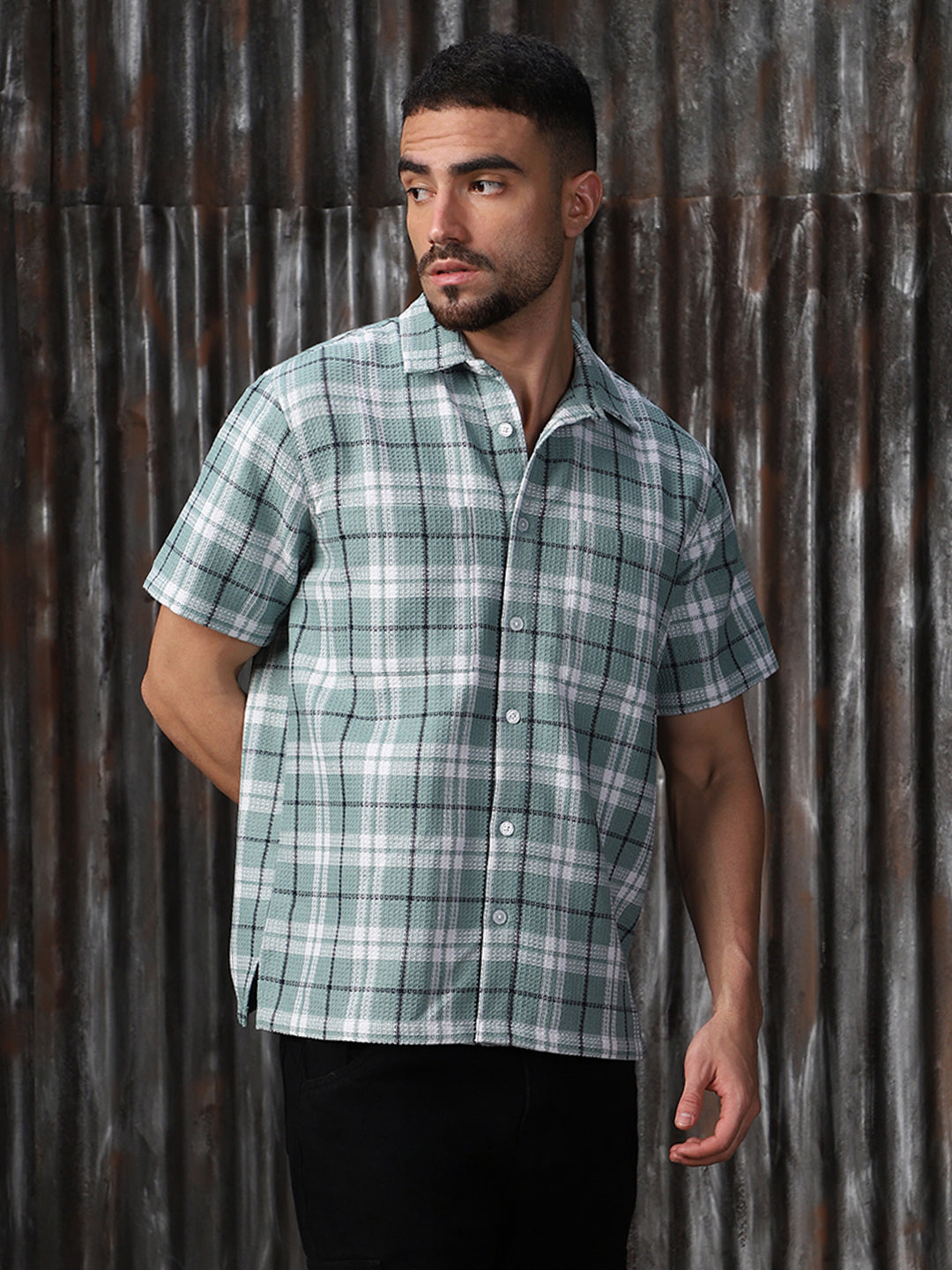 High Star Men Relaxed Tartan Checks Opaque Checked Casual Shirt