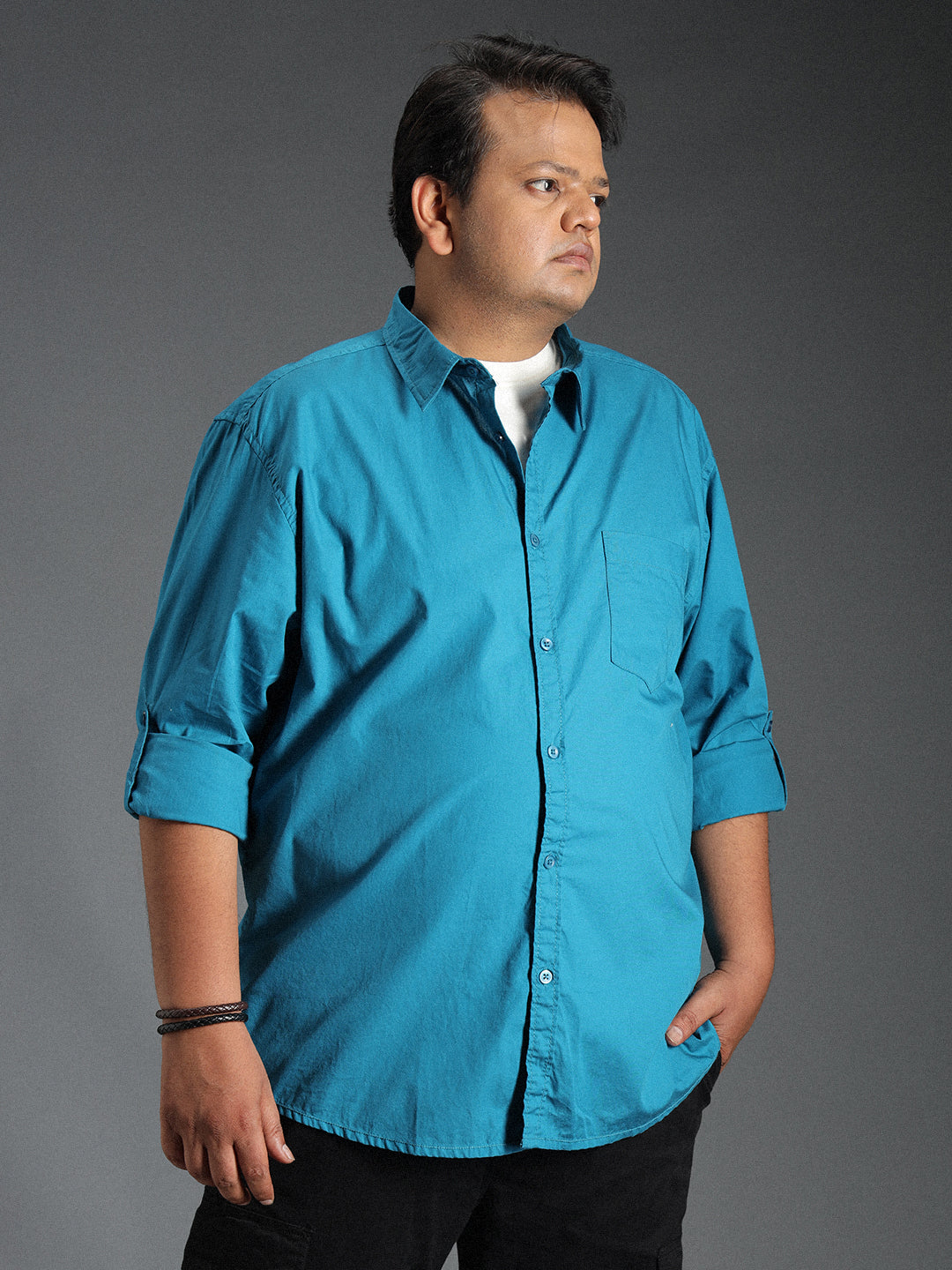 Plus Size Classic Spread Collar Cotton Casual Shirt