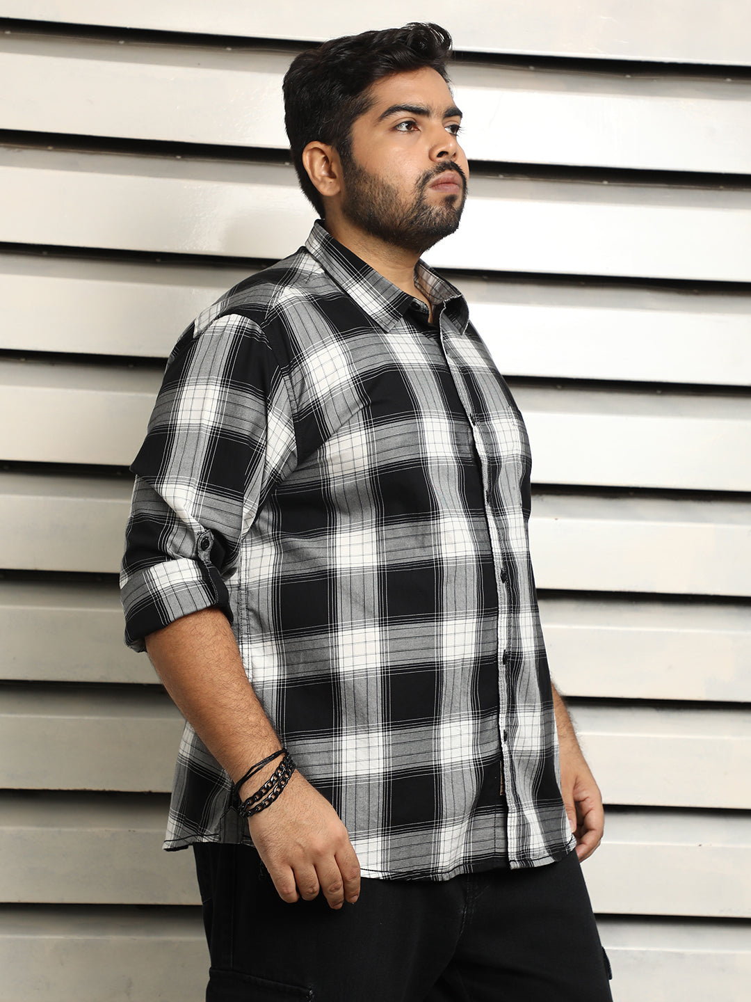 Plus Size Men Tartan Checks regular fit Casual Shirt