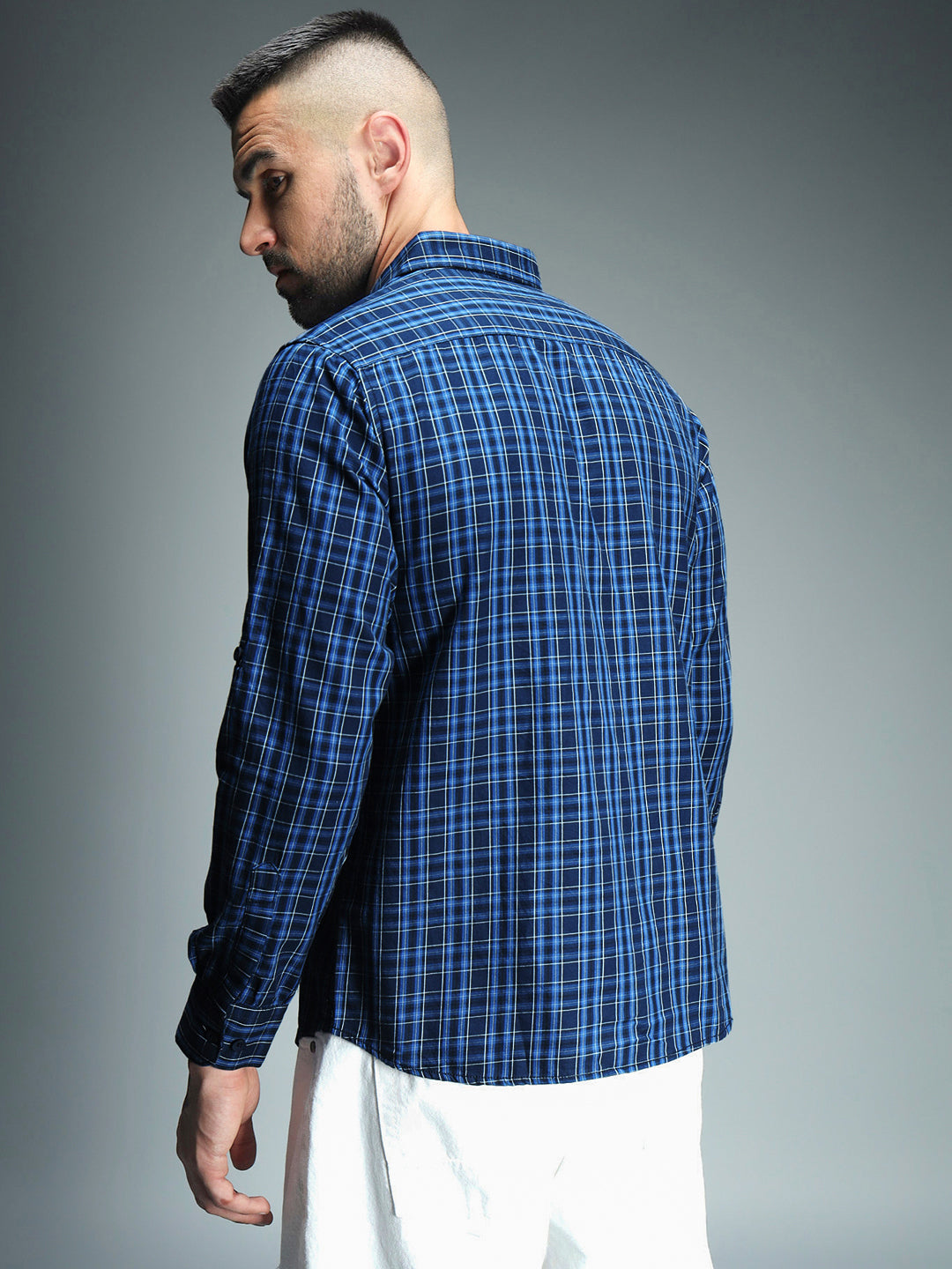 Classic Tartan Checks Spread Collar Long Sleeves Cotton Casual Shirt