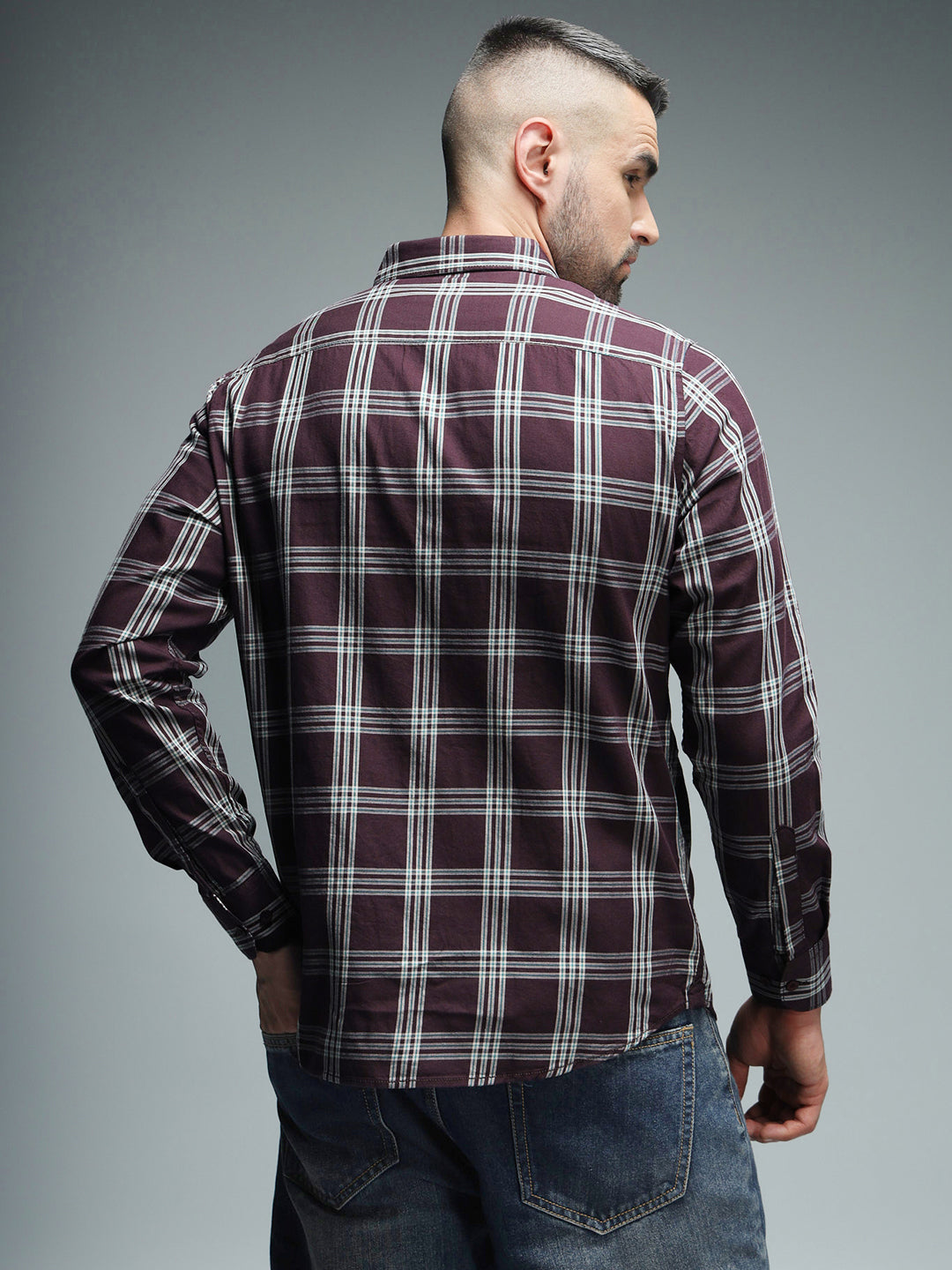 Classic Tartan Checks Spread Collar Long Sleeves Cotton Casual Shirt