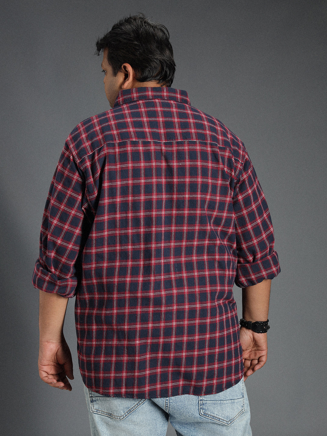 Plus Size Classic Spread Collar Checked Casual Shirt