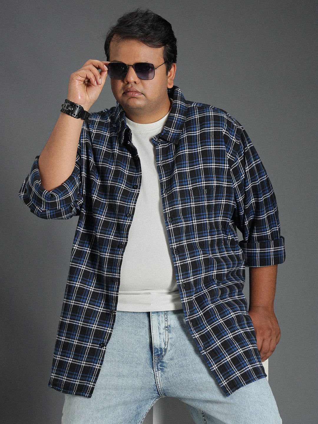 Plus Size Classic Checked Cotton Casual Shirt