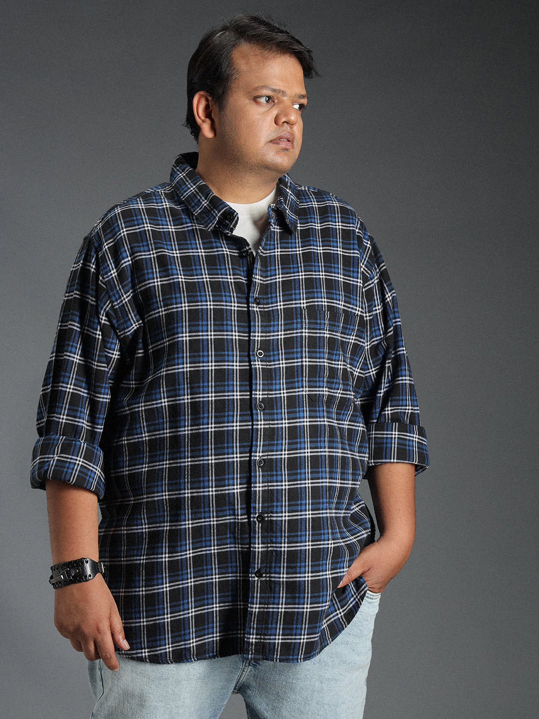 Plus Size Classic Checked Cotton Casual Shirt