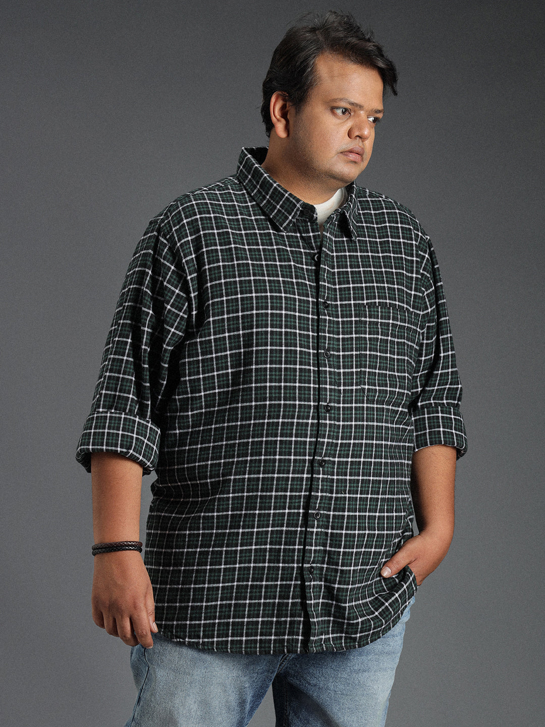 Plus Size Classic Grid Tattersall Checked Cotton Casual Shirt