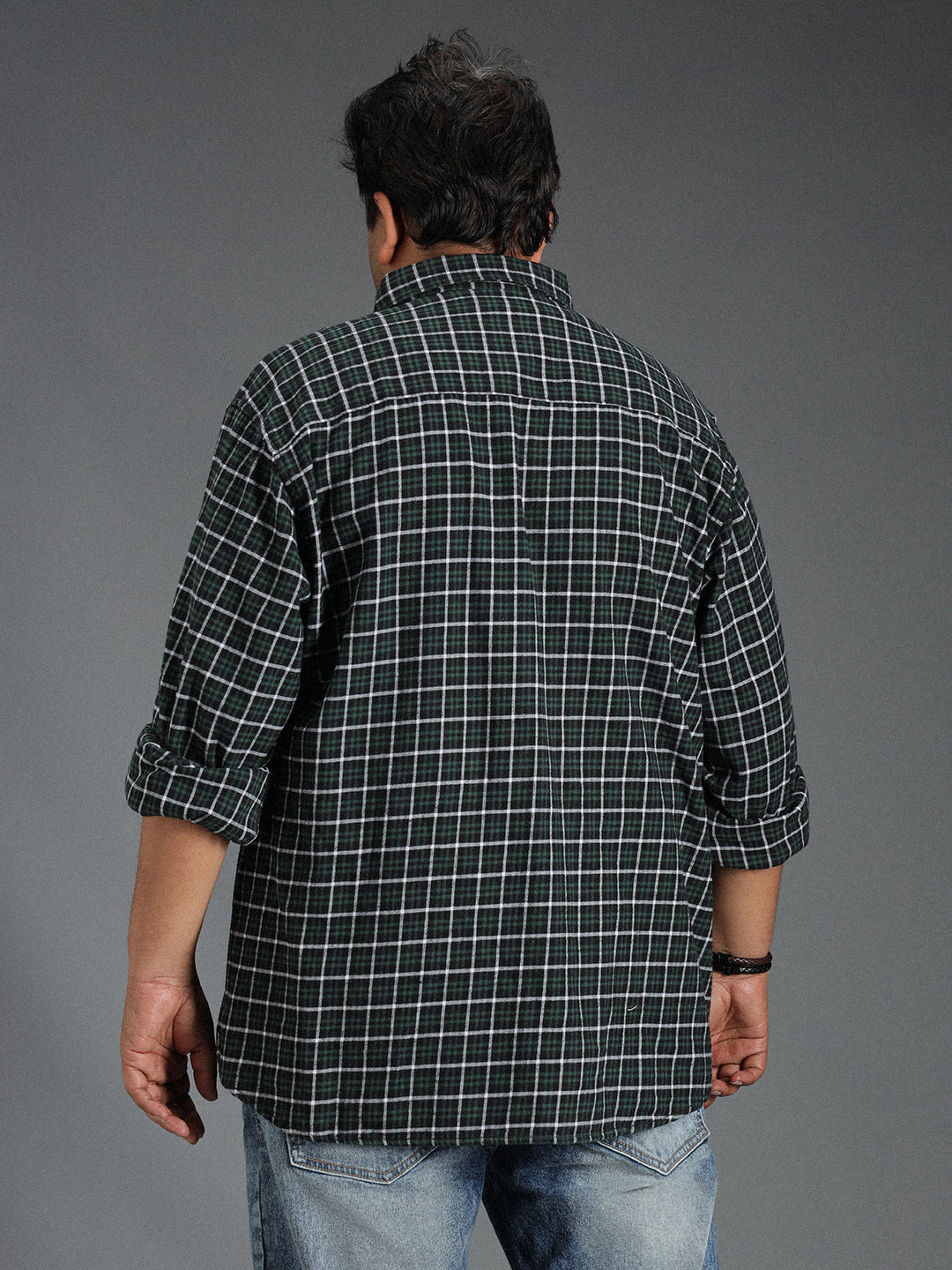 Plus Size Classic Grid Tattersall Checked Cotton Casual Shirt