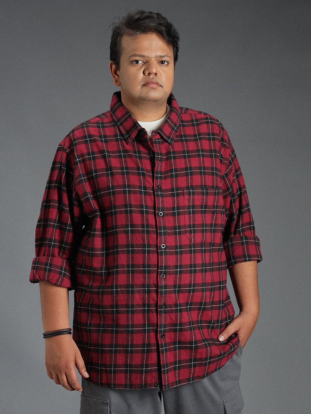 Plus Size Classic Tartan Checked Cotton Casual Shirt