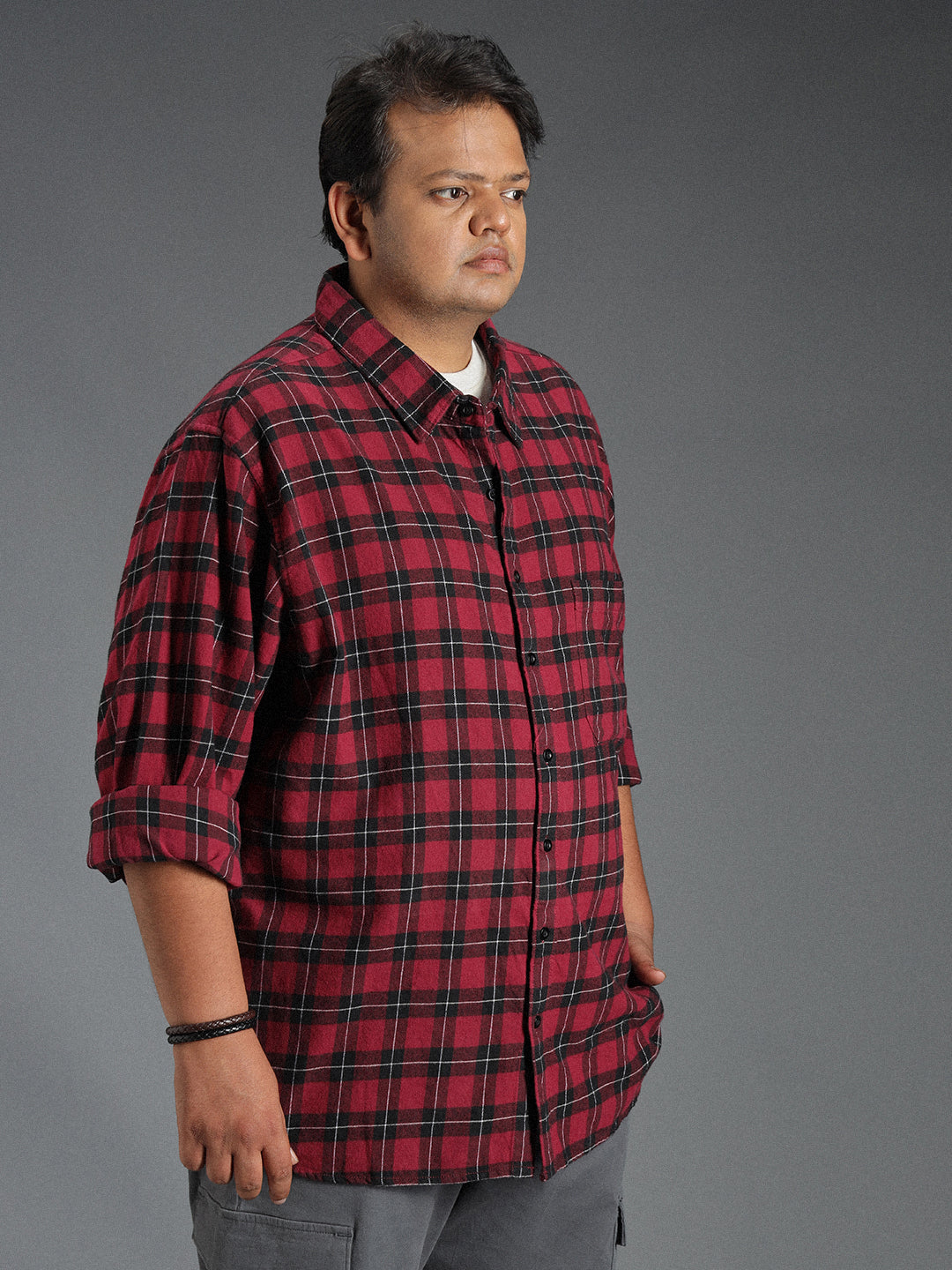 Plus Size Classic Tartan Checked Cotton Casual Shirt