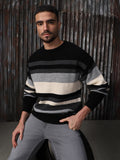 High Star Men Striped High neck stractured Relaxed fit Pullover