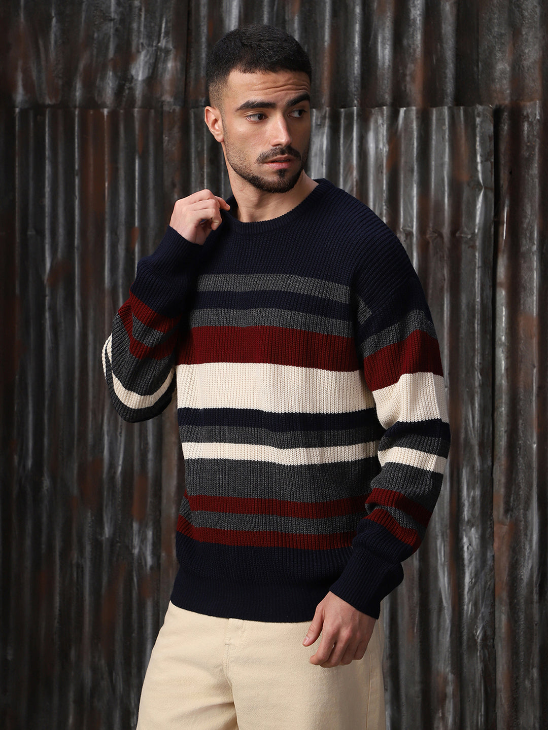 High Star Men Striped Pullover Sweaters