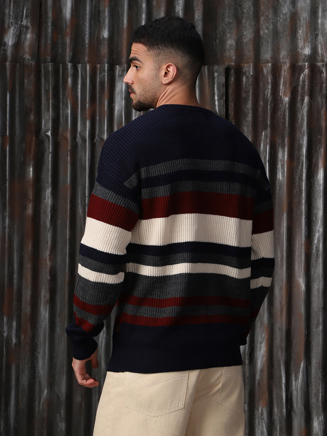 High Star Men Striped Pullover Sweaters