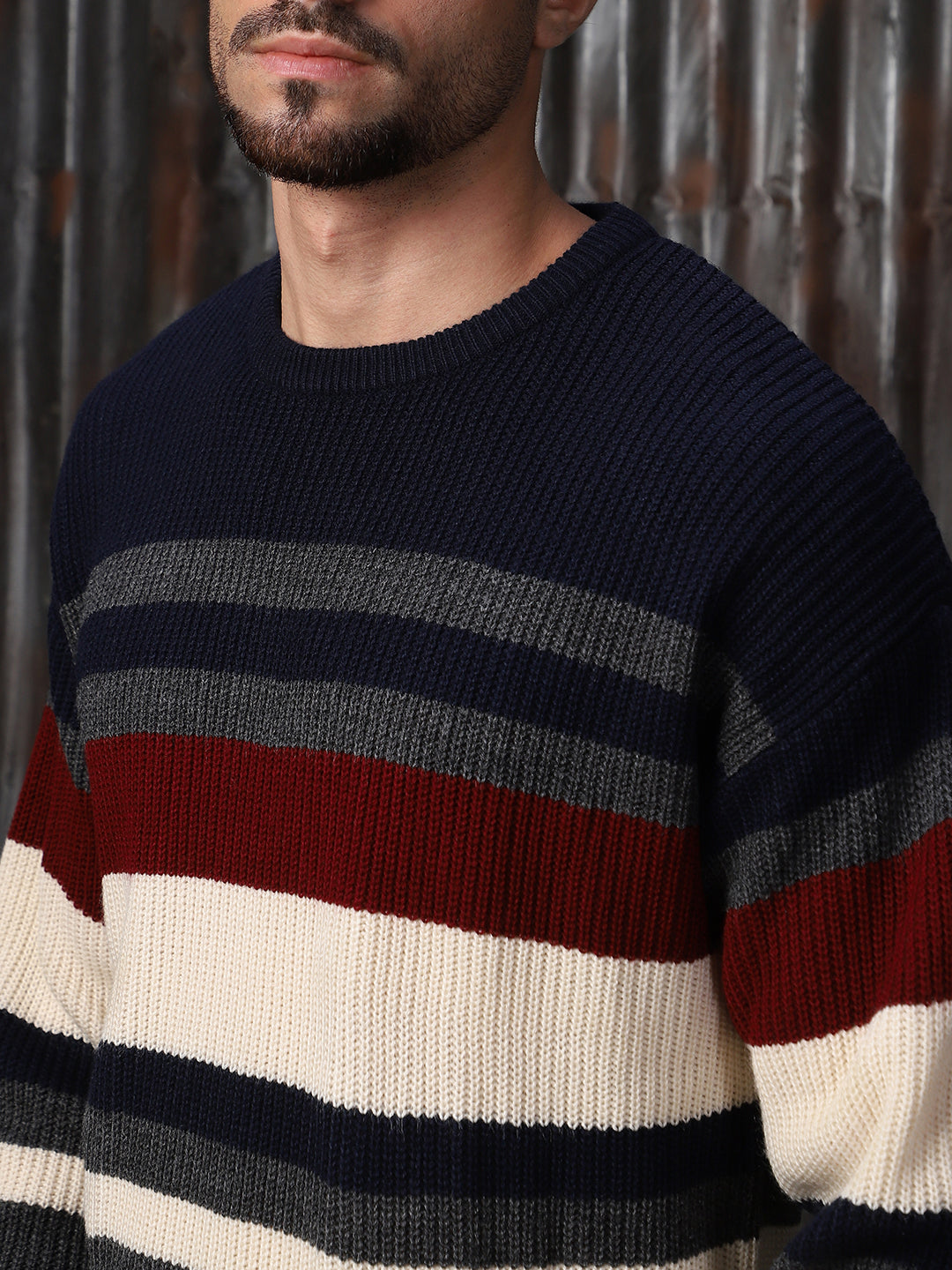 High Star Men Striped Pullover Sweaters