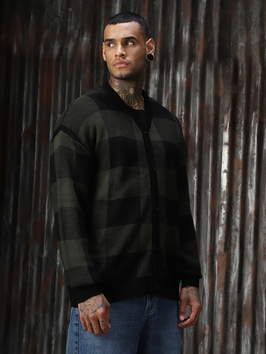 Men Knitted Acrylic Oversized Fit  V Neck Long Sleeve Sweaters