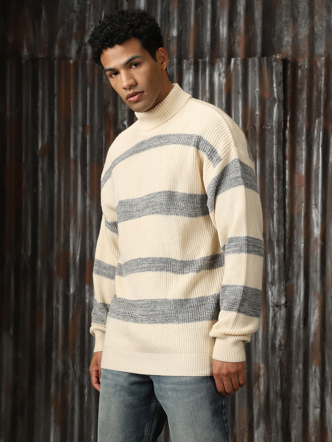 Men Knitted Acrylic Relaxed Fit  Turtle neck Long Sleeve Sweaters