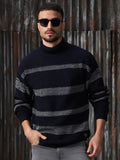 High Star Men Striped High neck stractured Relaxed fit Pullover