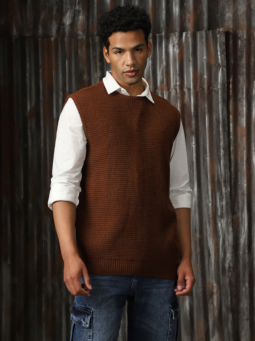 Men Knitted Acrylic Relaxed Fit  Round neck Sleeveless Sweaters