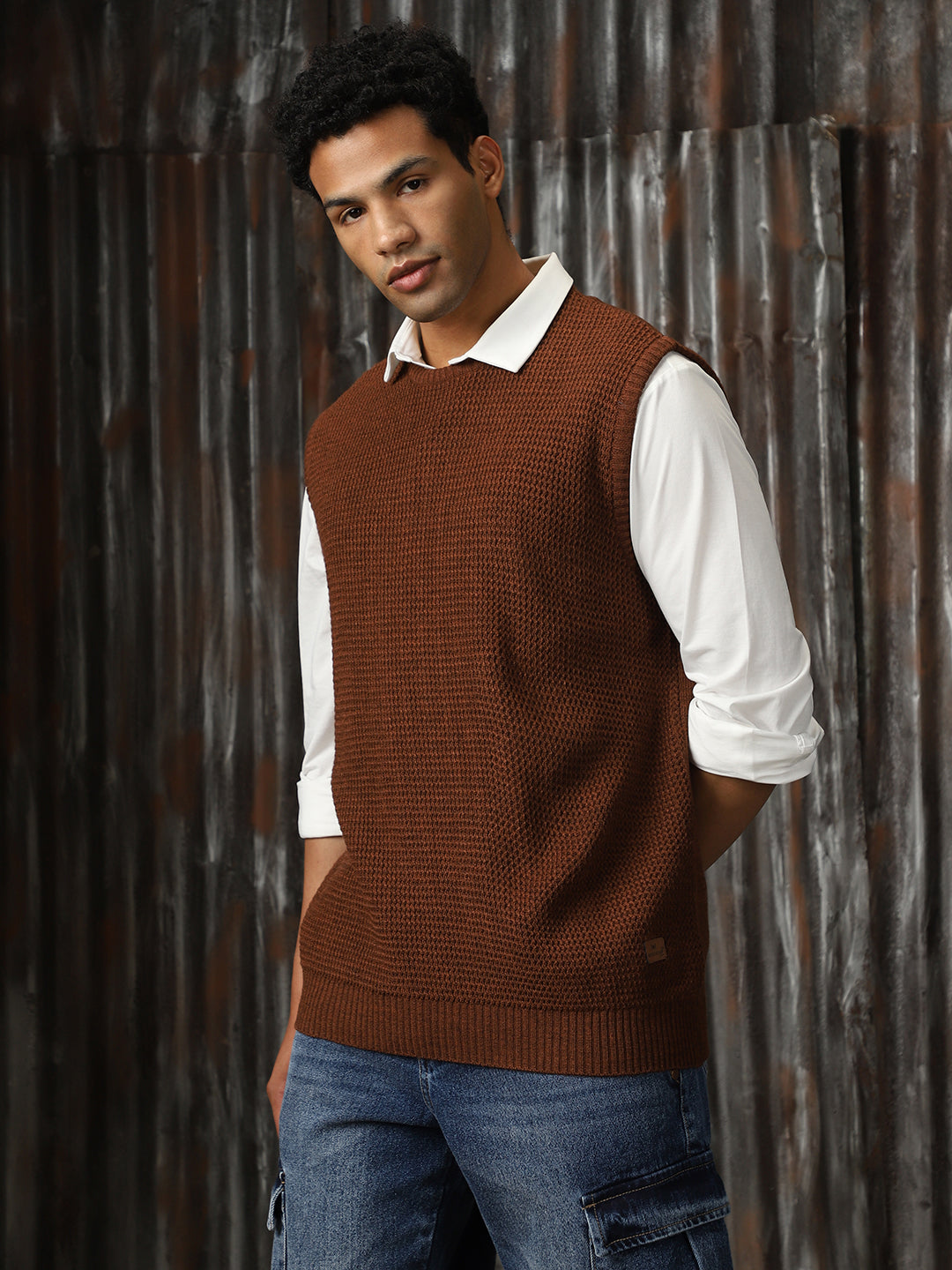 Men Knitted Acrylic Relaxed Fit  Round neck Sleeveless Sweaters