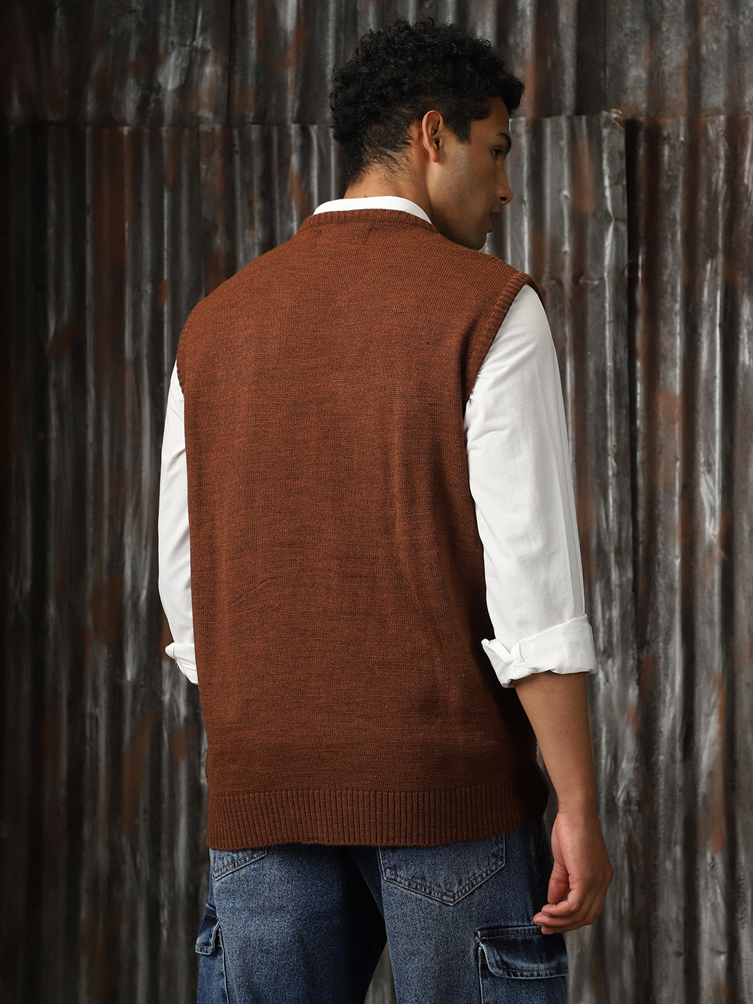 Men Knitted Acrylic Relaxed Fit  Round neck Sleeveless Sweaters