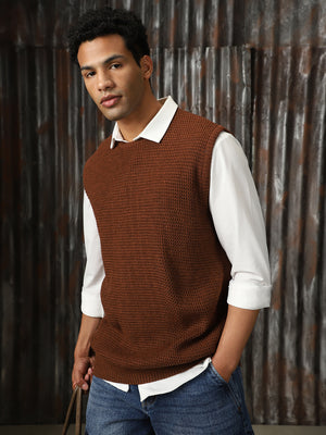 Men Knitted Acrylic Relaxed Fit  Round neck Sleeveless Sweaters