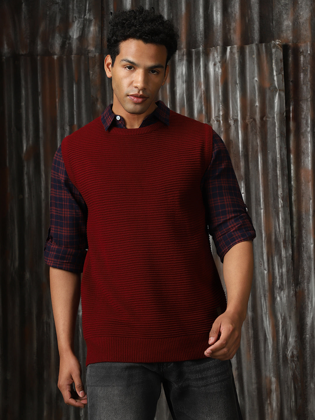 Men Knitted Acrylic Relaxed Fit  Round neck Sleeveless Sweaters