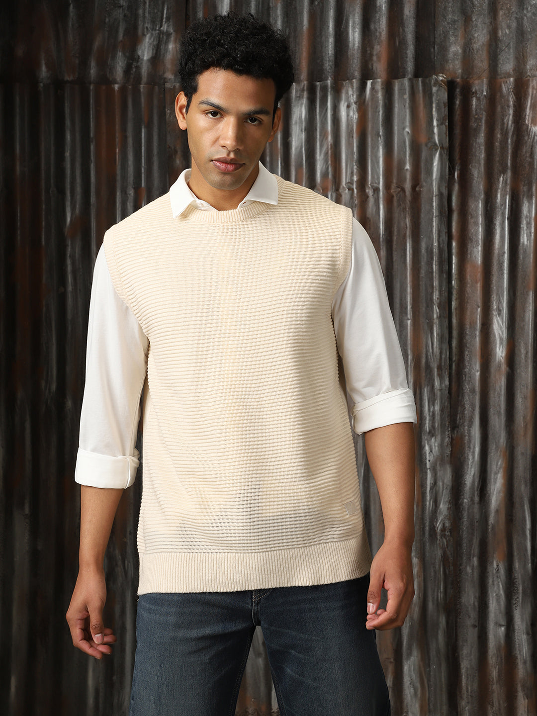 Men Knitted Acrylic Relaxed Fit  Round neck Sleeveless Sweaters