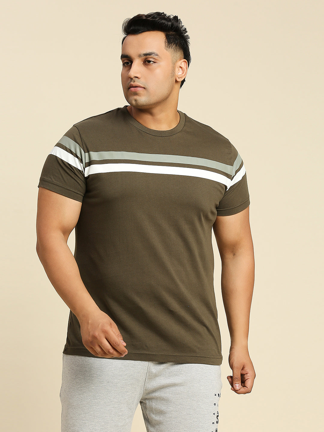 Plus Size Striped Round Neck Pure Cotton T-shirt