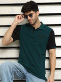 Men Polo Collar Typographic Colourblocked Cotton T-shirt