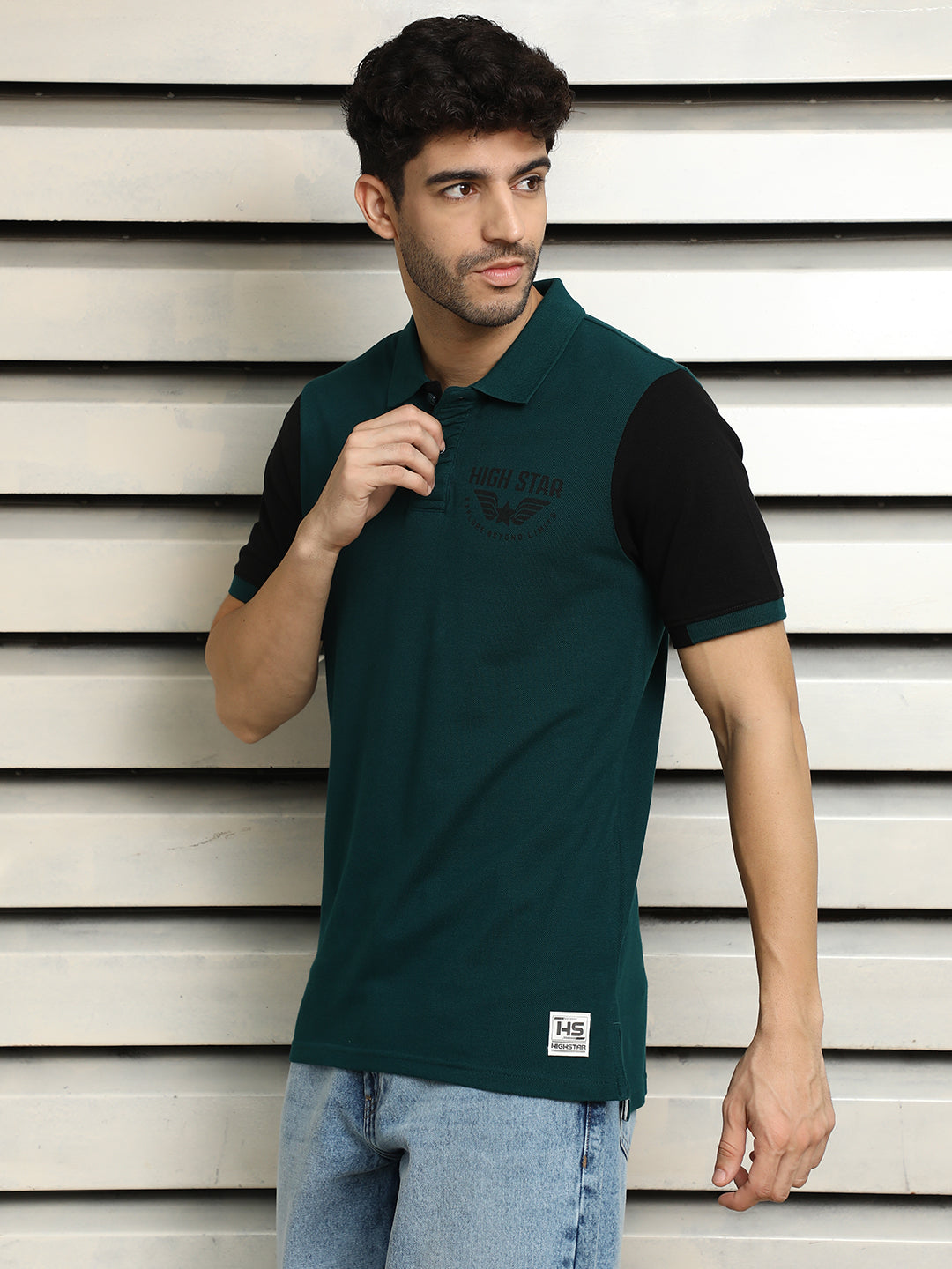 Men Polo Collar Typographic Colourblocked Cotton T-shirt