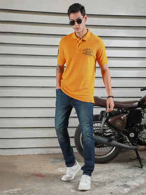 Men Polo Collar Typographic Applique Casual T-shirt