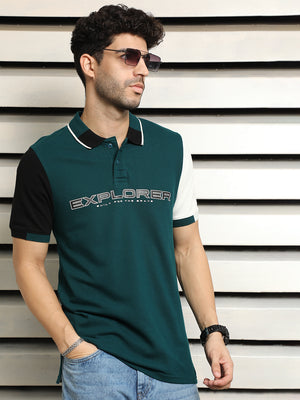 Pure Cotton Polo Collar Typography Printed T-shirt