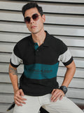 Men Polo Collar Typographic Colorblocked Cotton T-shirt