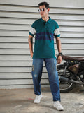 Men Polo Collar Typographic color blocked cotton T-shirt