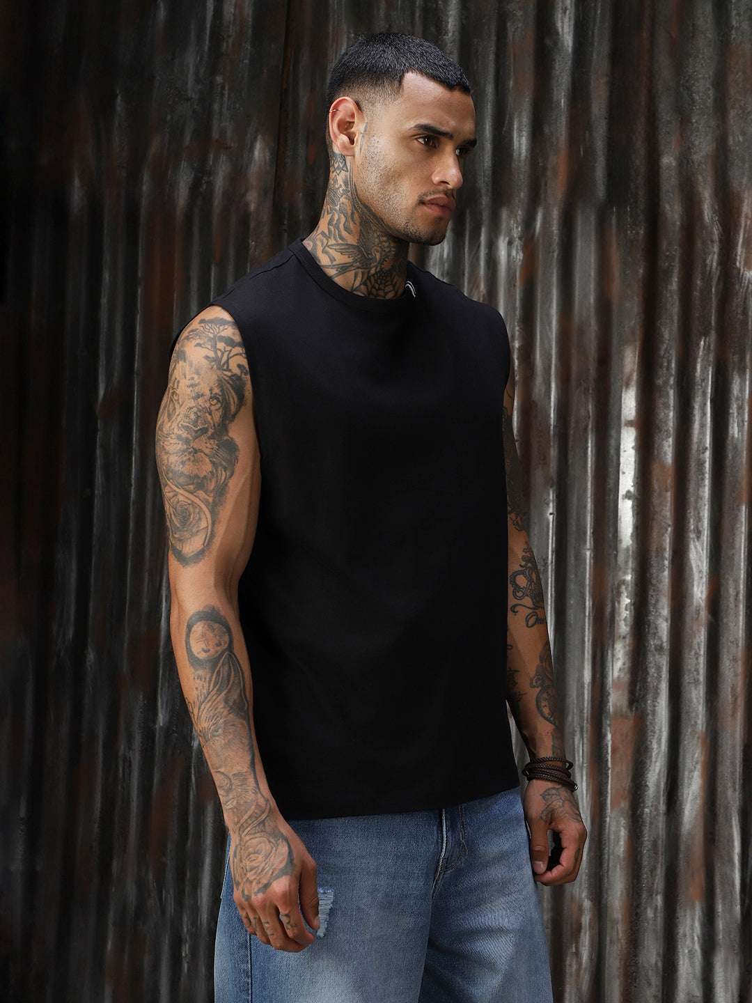 Men Solid Cotton Relaxed Fit  Round neck Sleeveless T-Shirts